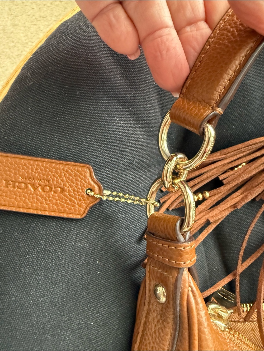 Coach Harley Tan Pebbled Leather Shoulder Hobo with Gold Logo - Picture 2 of 5